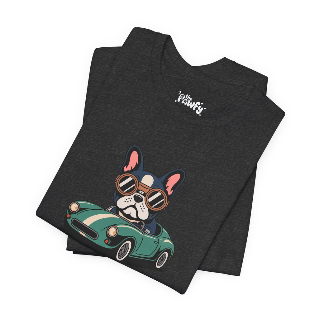 Retro Racer Frenchie Graphic T-Shirt | Classic Automotive Streetwear