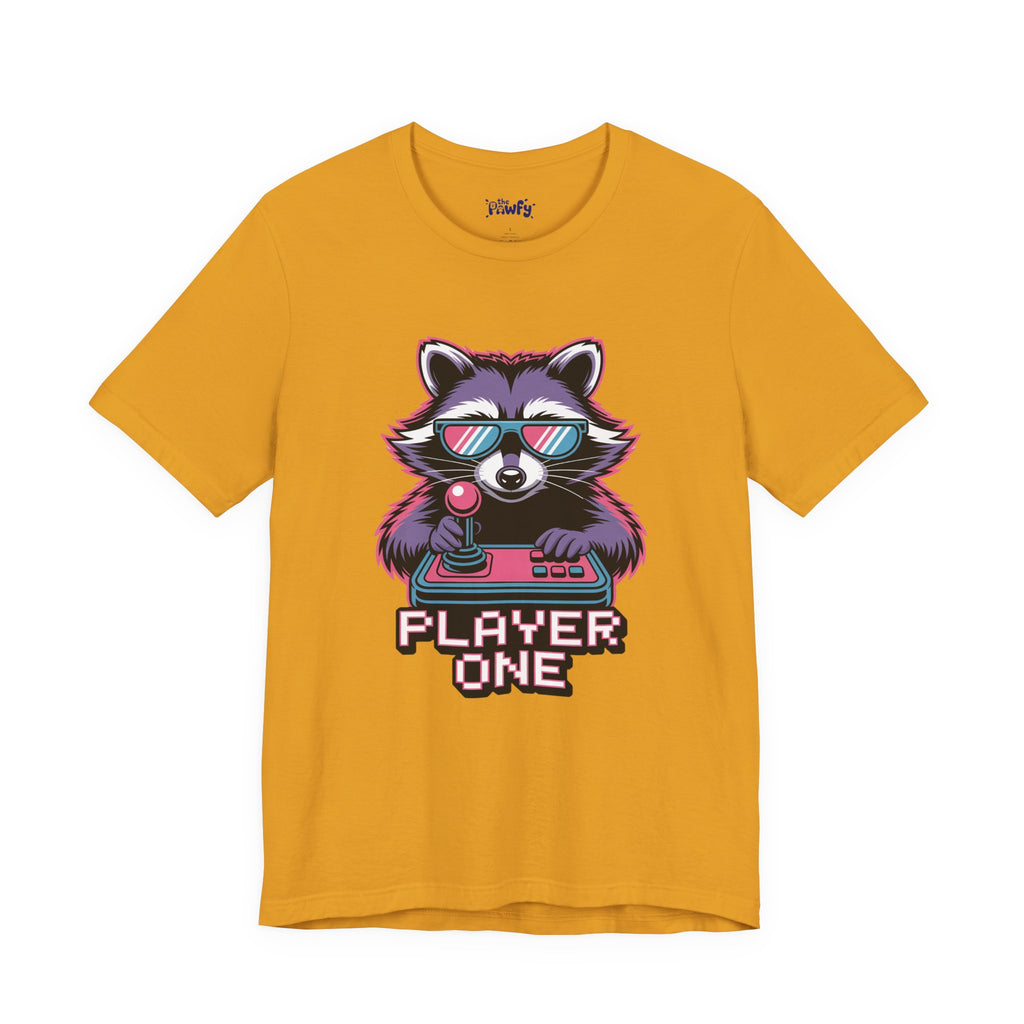 Player One Raccoon Graphic T-Shirt | 80s Synthwave Streetwear