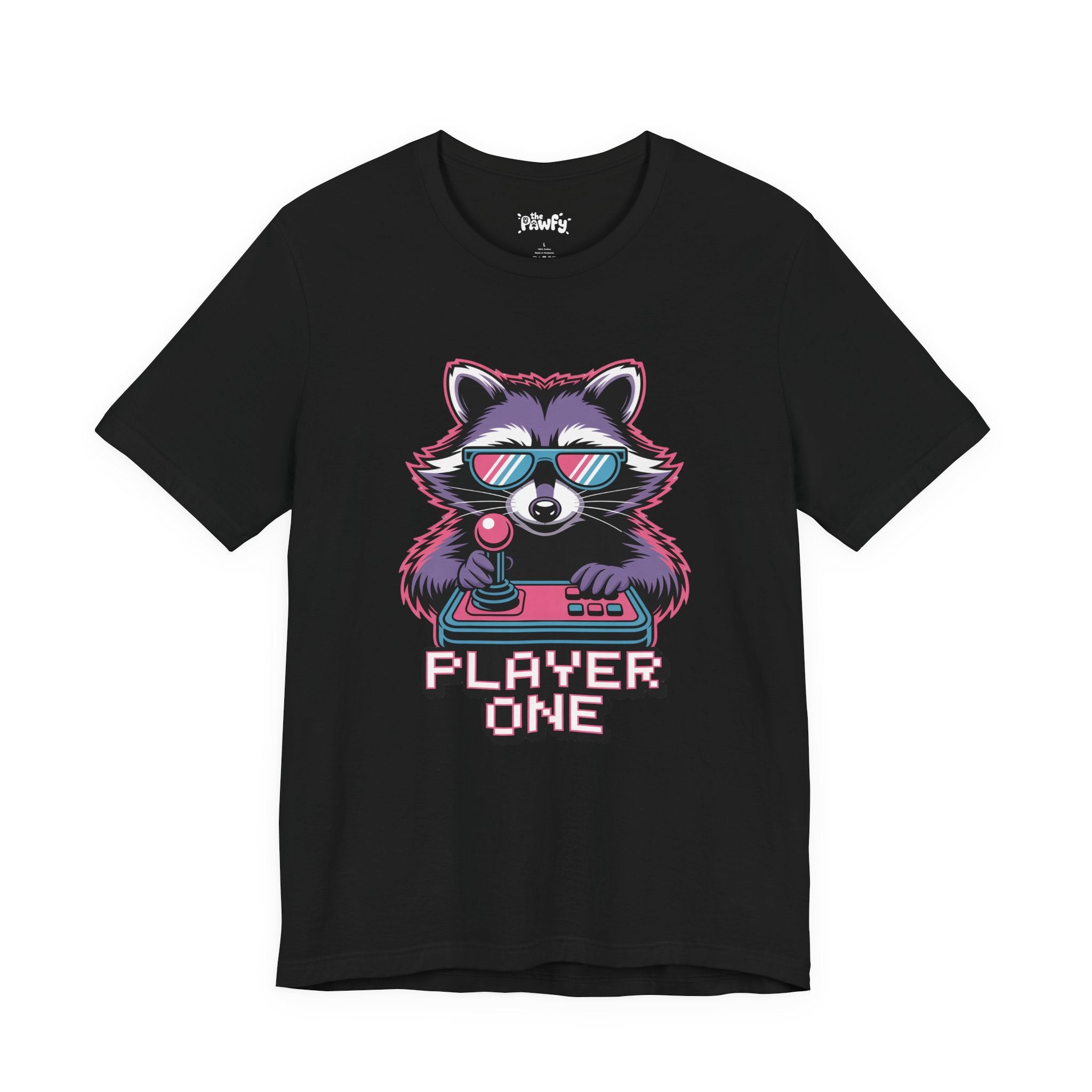Player One Raccoon Graphic T-Shirt | 80s Synthwave Streetwear