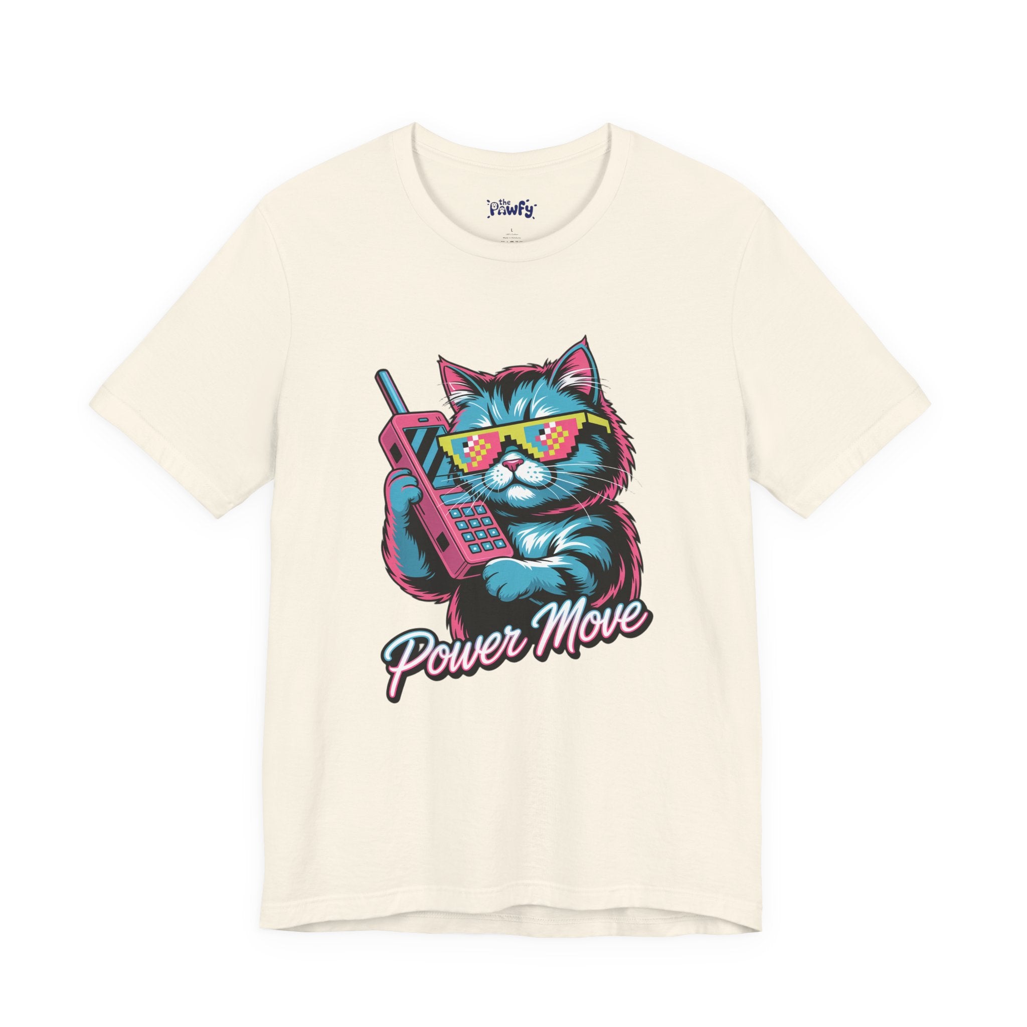 Power Move Persian Cat Graphic T-Shirt | 80s Synthwave Streetwear