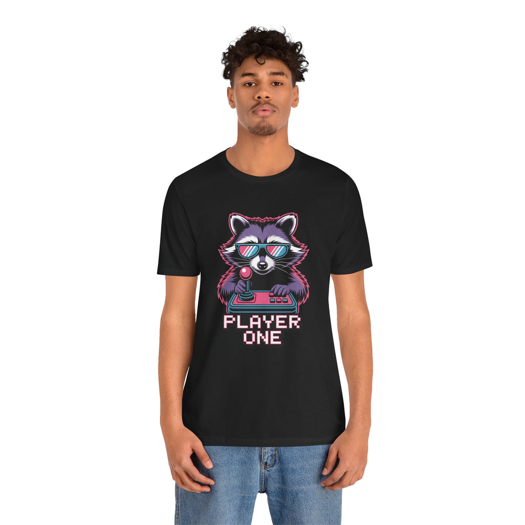 Player One Raccoon Graphic T-Shirt | 80s Synthwave Streetwear