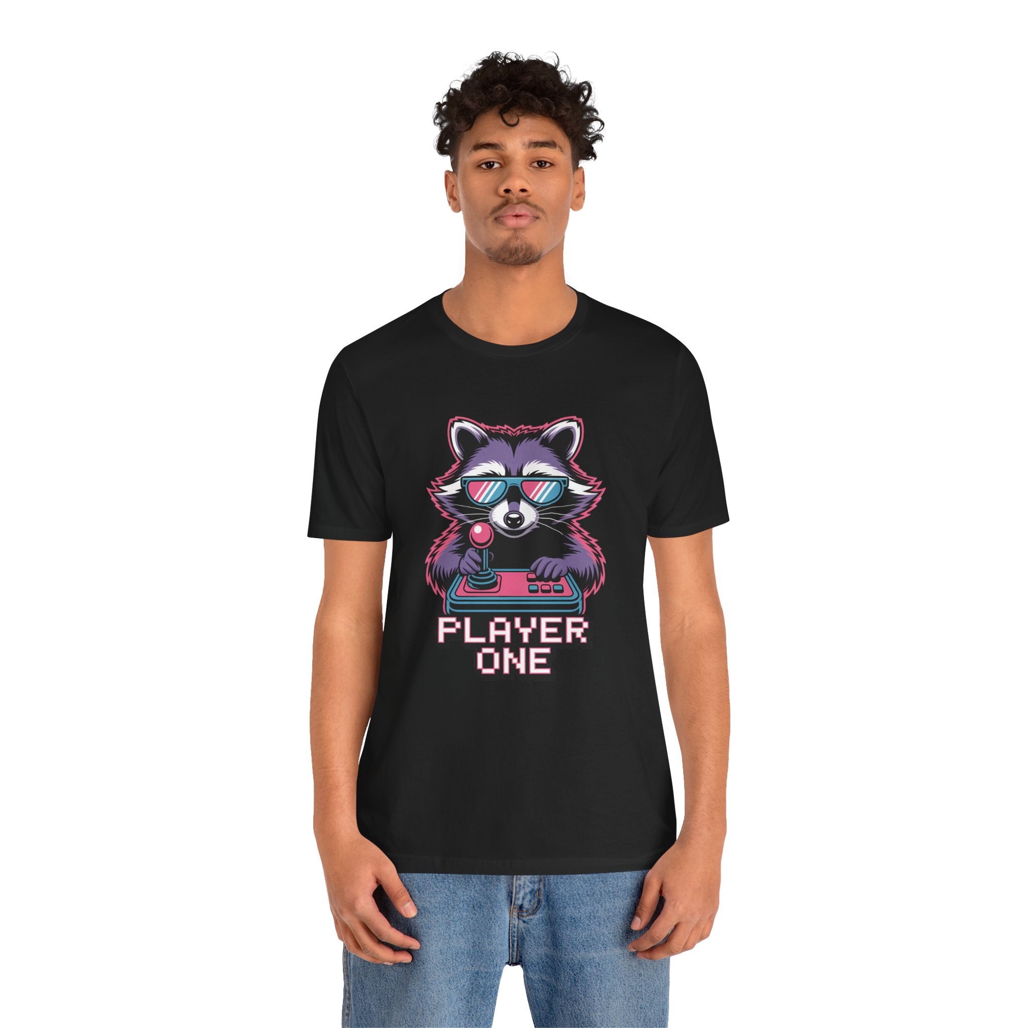 Player One Raccoon Graphic T-Shirt | 80s Synthwave Streetwear
