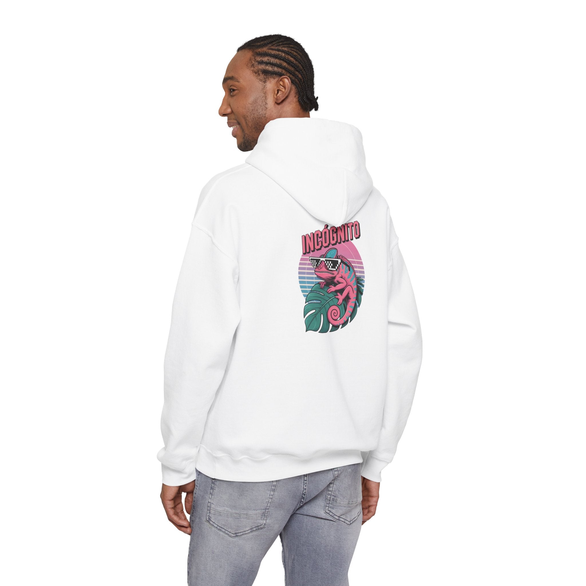 Incógnito Neon Chameleon Hoodie | Vaporwave 8-Bit Retro Pullover
