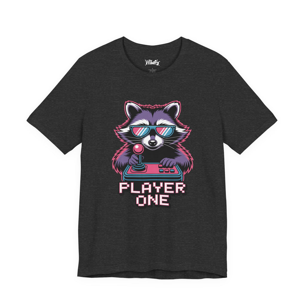 Player One Raccoon Graphic T-Shirt | 80s Synthwave Streetwear