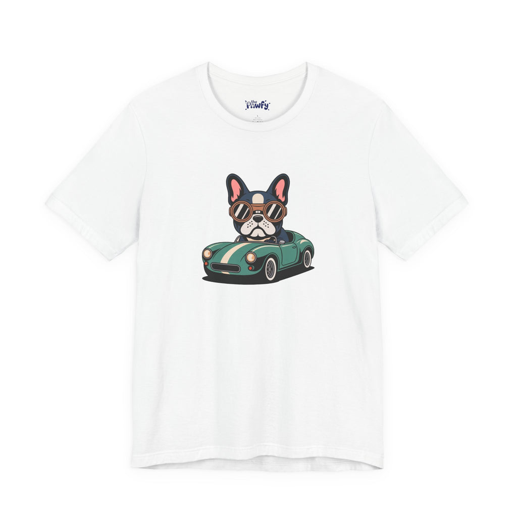Retro Racer Frenchie Graphic T-Shirt | Classic Automotive Streetwear