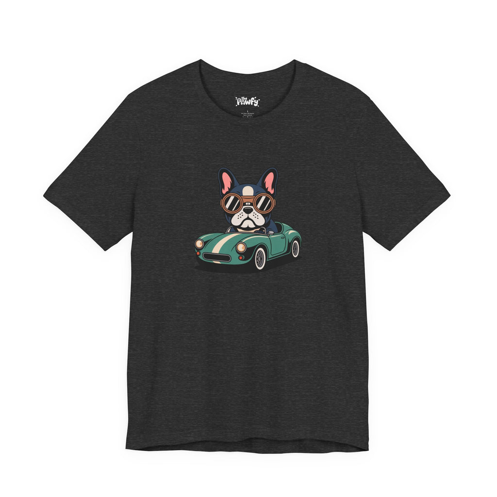 Retro Racer Frenchie Graphic T-Shirt | Classic Automotive Streetwear