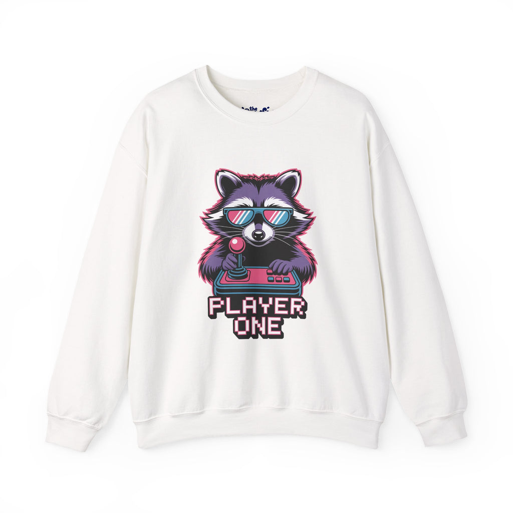 Player One Raccoon Crewneck | 80s Retro Gamer Sweater