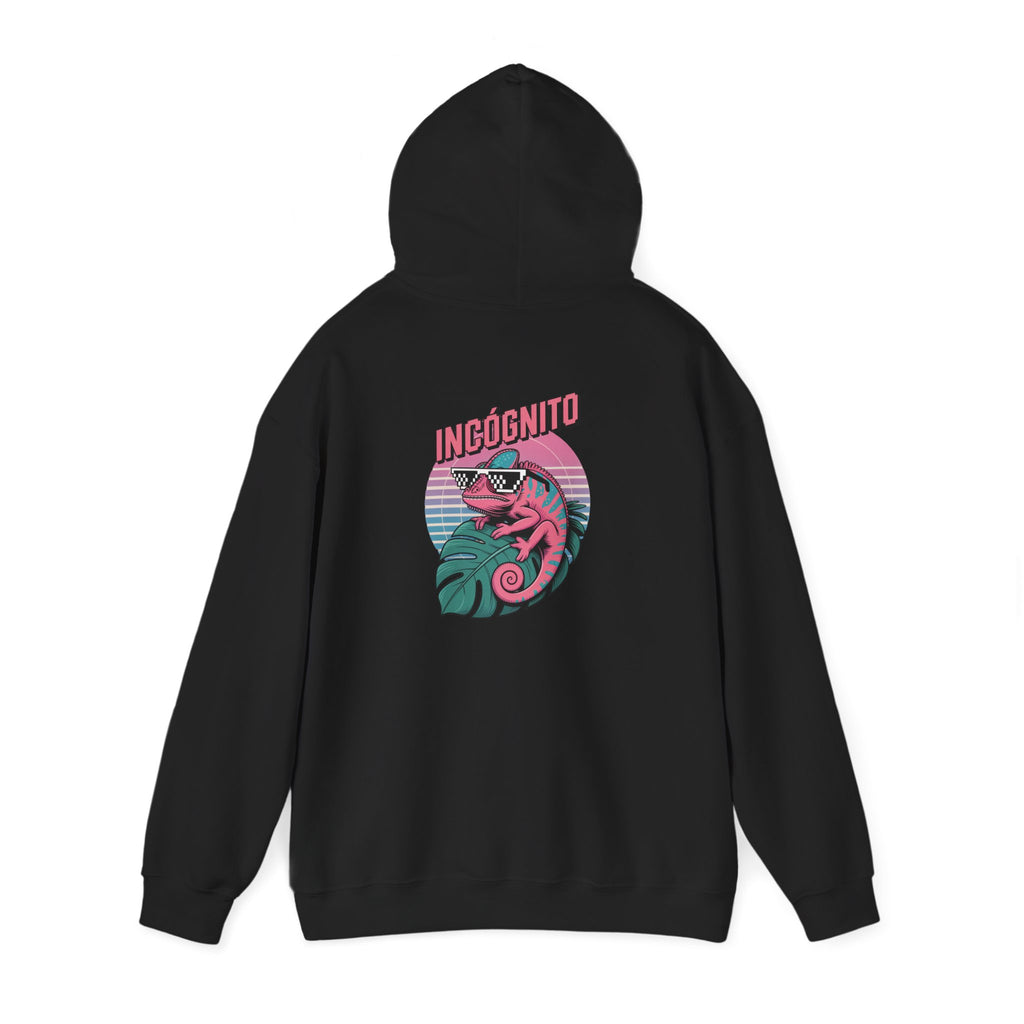 Incógnito Neon Chameleon Hoodie | Vaporwave 8-Bit Retro Pullover