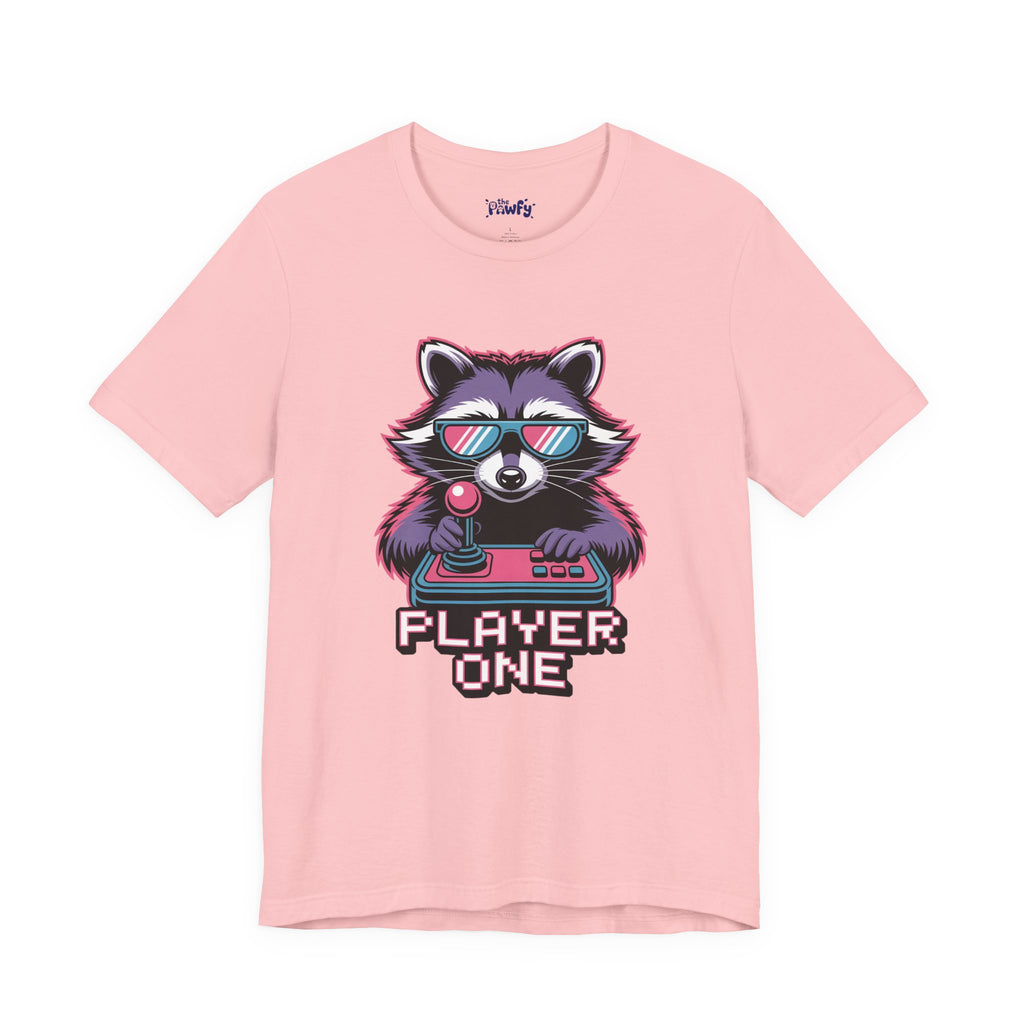 Player One Raccoon Graphic T-Shirt | 80s Synthwave Streetwear