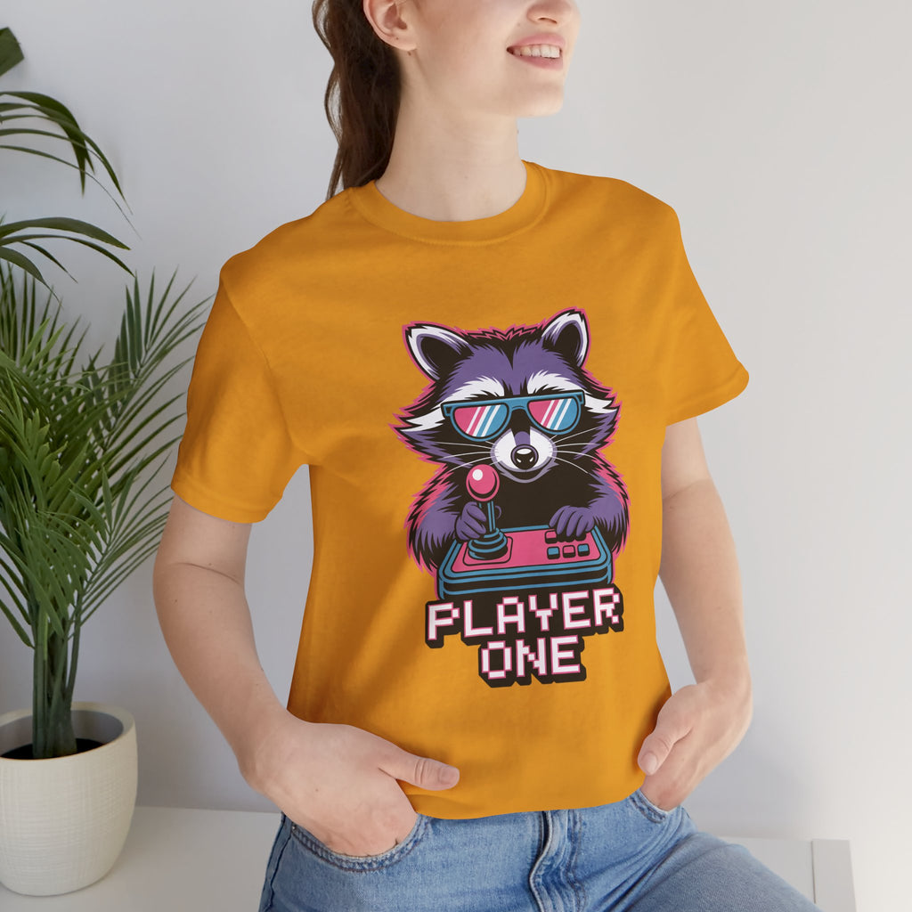 Player One Raccoon Graphic T-Shirt | 80s Synthwave Streetwear