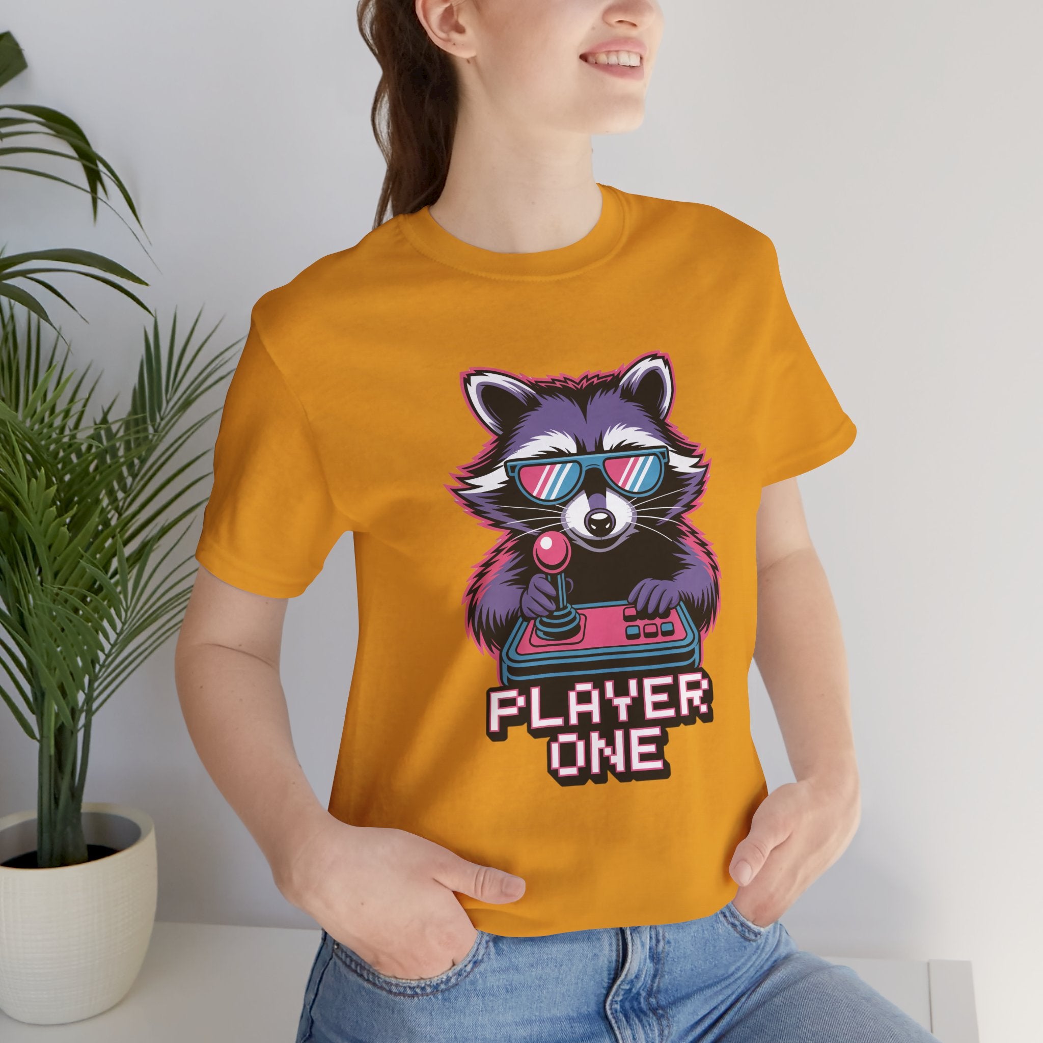 Player One Raccoon Graphic T-Shirt | 80s Synthwave Streetwear
