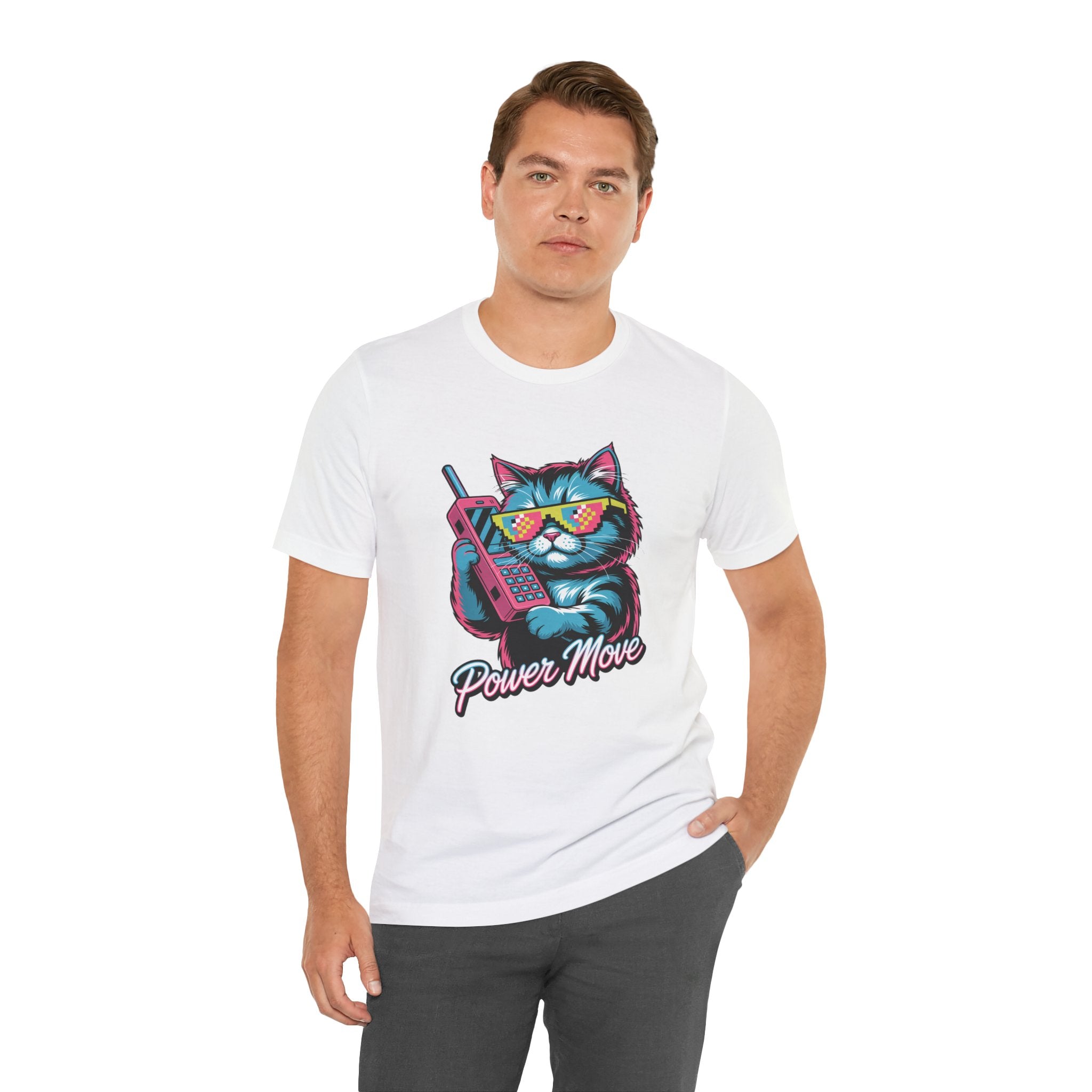 Power Move Persian Cat Graphic T-Shirt | 80s Synthwave Streetwear