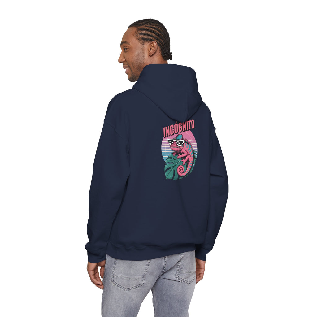 Incógnito Neon Chameleon Hoodie | Vaporwave 8-Bit Retro Pullover