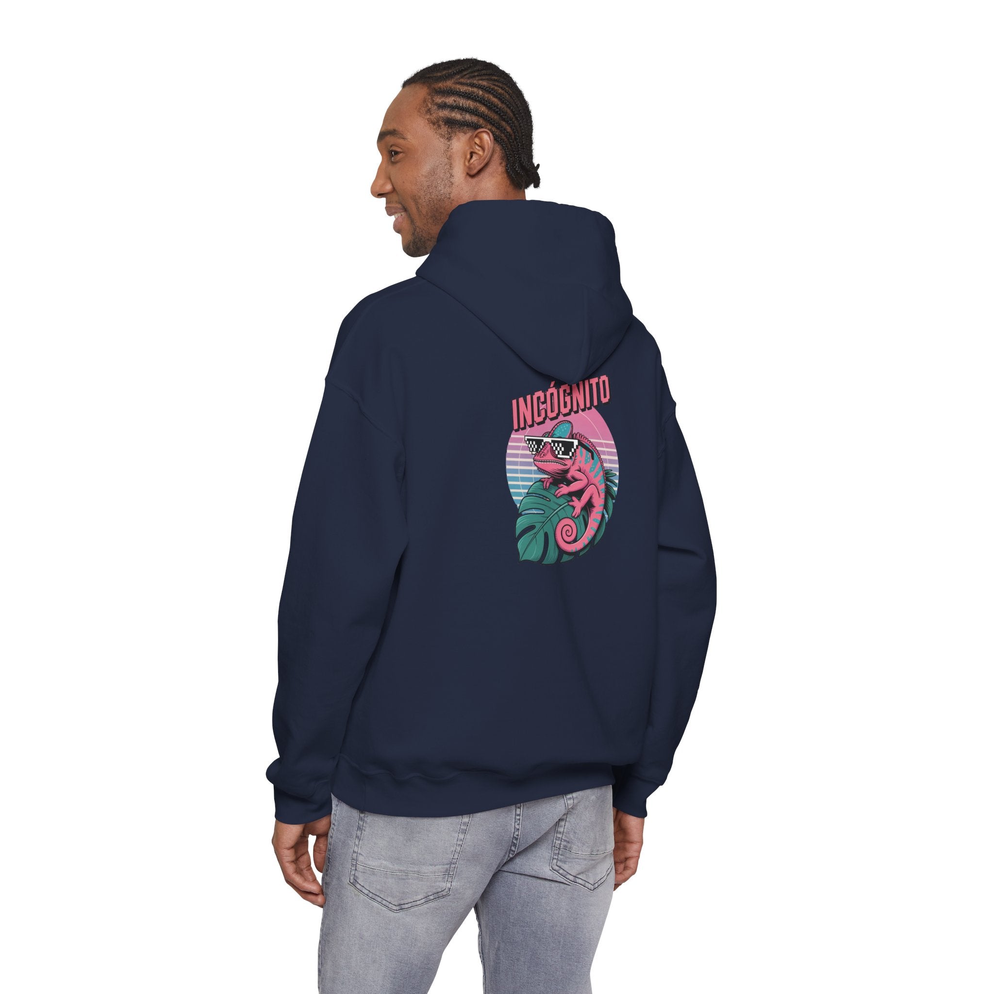 Incógnito Neon Chameleon Hoodie | Vaporwave 8-Bit Retro Pullover