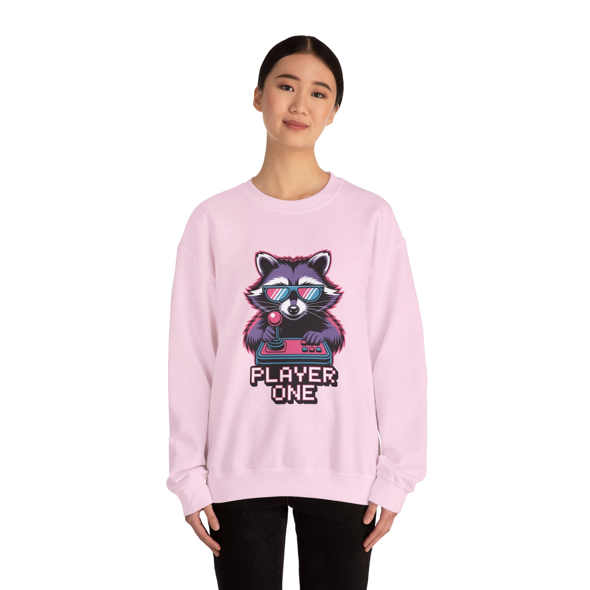 Player One Raccoon Crewneck | 80s Retro Gamer Sweater