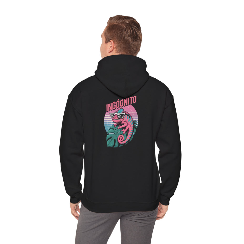 Incógnito Neon Chameleon Hoodie | Vaporwave 8-Bit Retro Pullover