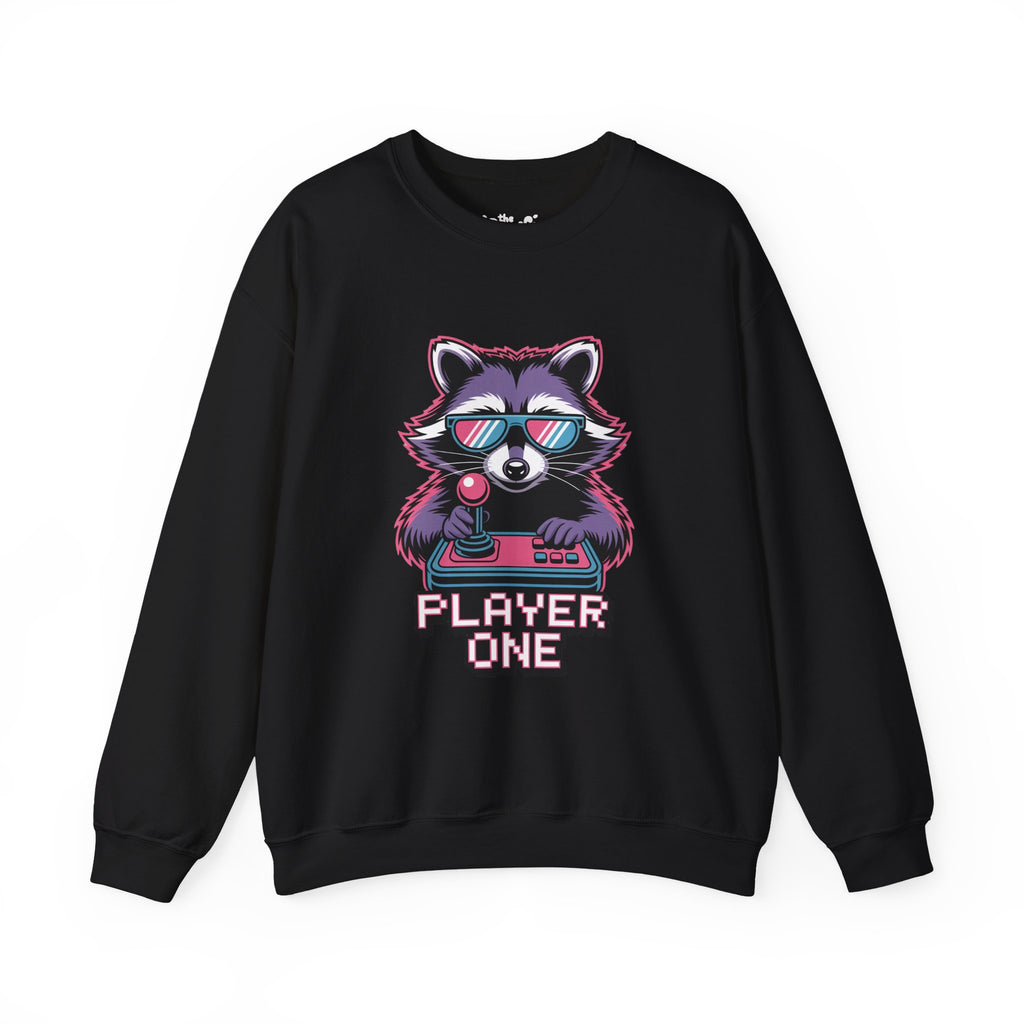 Player One Raccoon Crewneck | 80s Retro Gamer Sweater