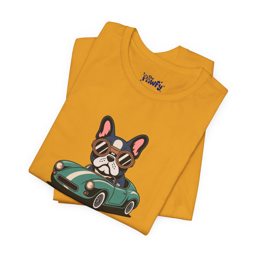 Retro Racer Frenchie Graphic T-Shirt | Classic Automotive Streetwear