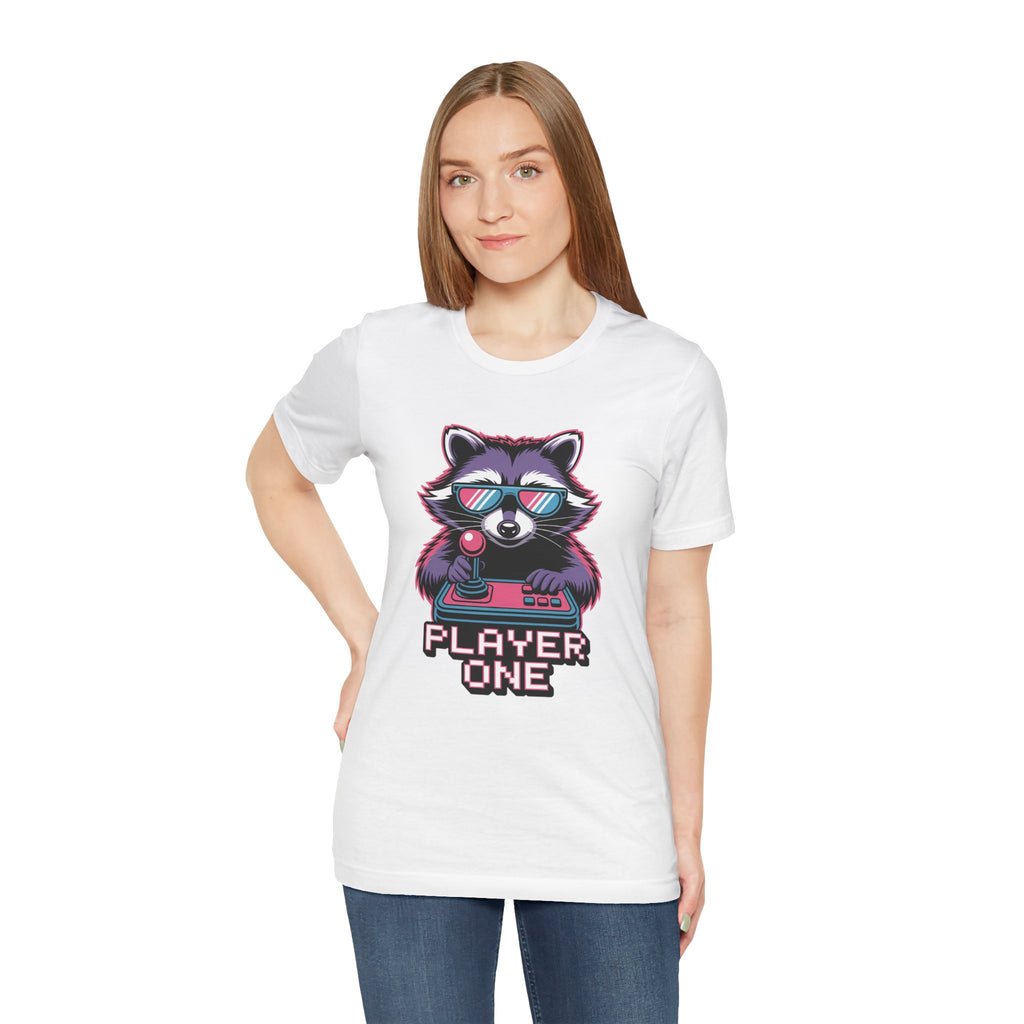 Player One Raccoon Graphic T-Shirt | 80s Synthwave Streetwear