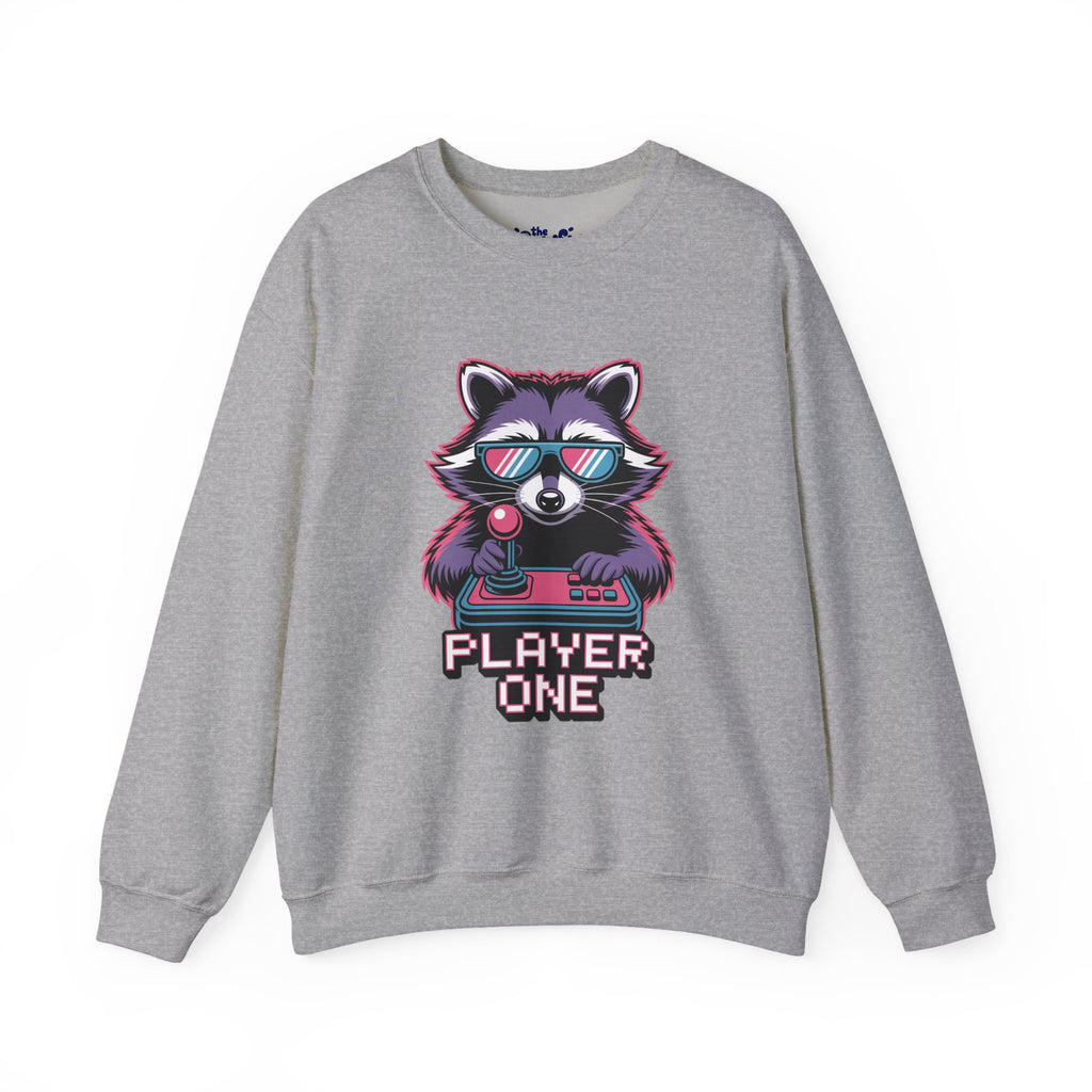 Player One Raccoon Crewneck | 80s Retro Gamer Sweater