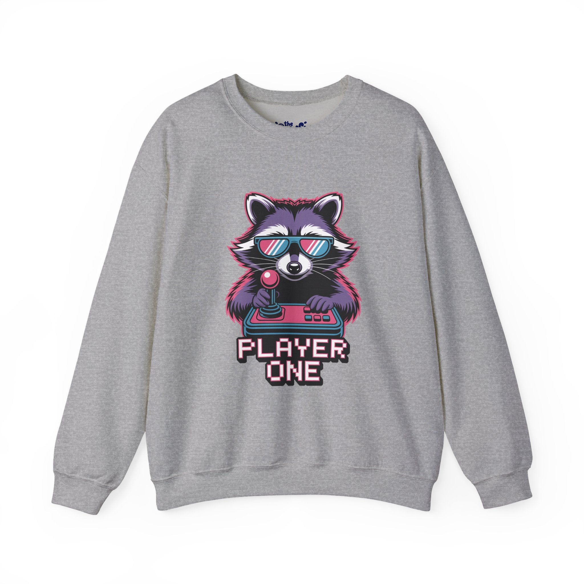 Player One Raccoon Crewneck | 80s Retro Gamer Sweater