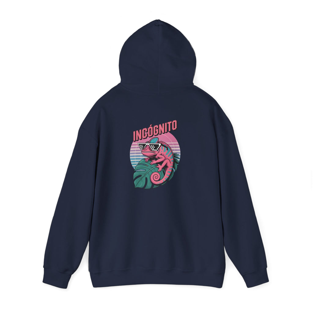 Incógnito Neon Chameleon Hoodie | Vaporwave 8-Bit Retro Pullover